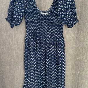 Hill House Navy Blue Floral Smocked Midi Dress